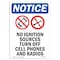 Signmission OSHA Notice, 7" Height, No Ignition Sources Sign With Symbol, 7" X 5", Portrait OS-NS-D-57-V-14666 - alternate 1